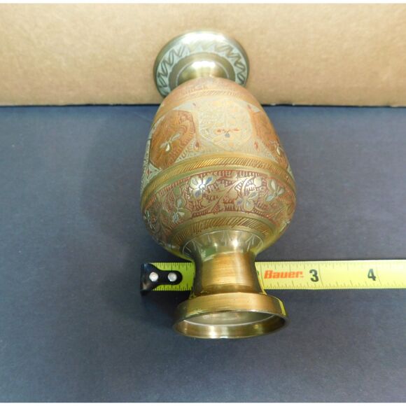 Vintage Brass Enamaled Vase India Marked 5.5 in. Tall - Picture 6 of 8